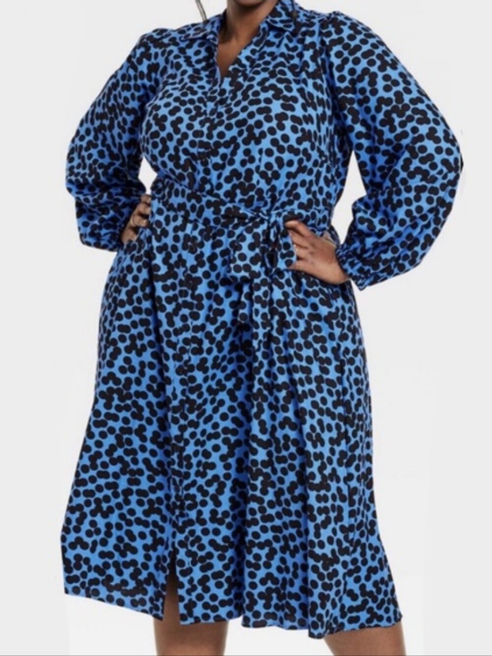 Pockets! XL Dress Elastic Waist Black/ Royal Blue